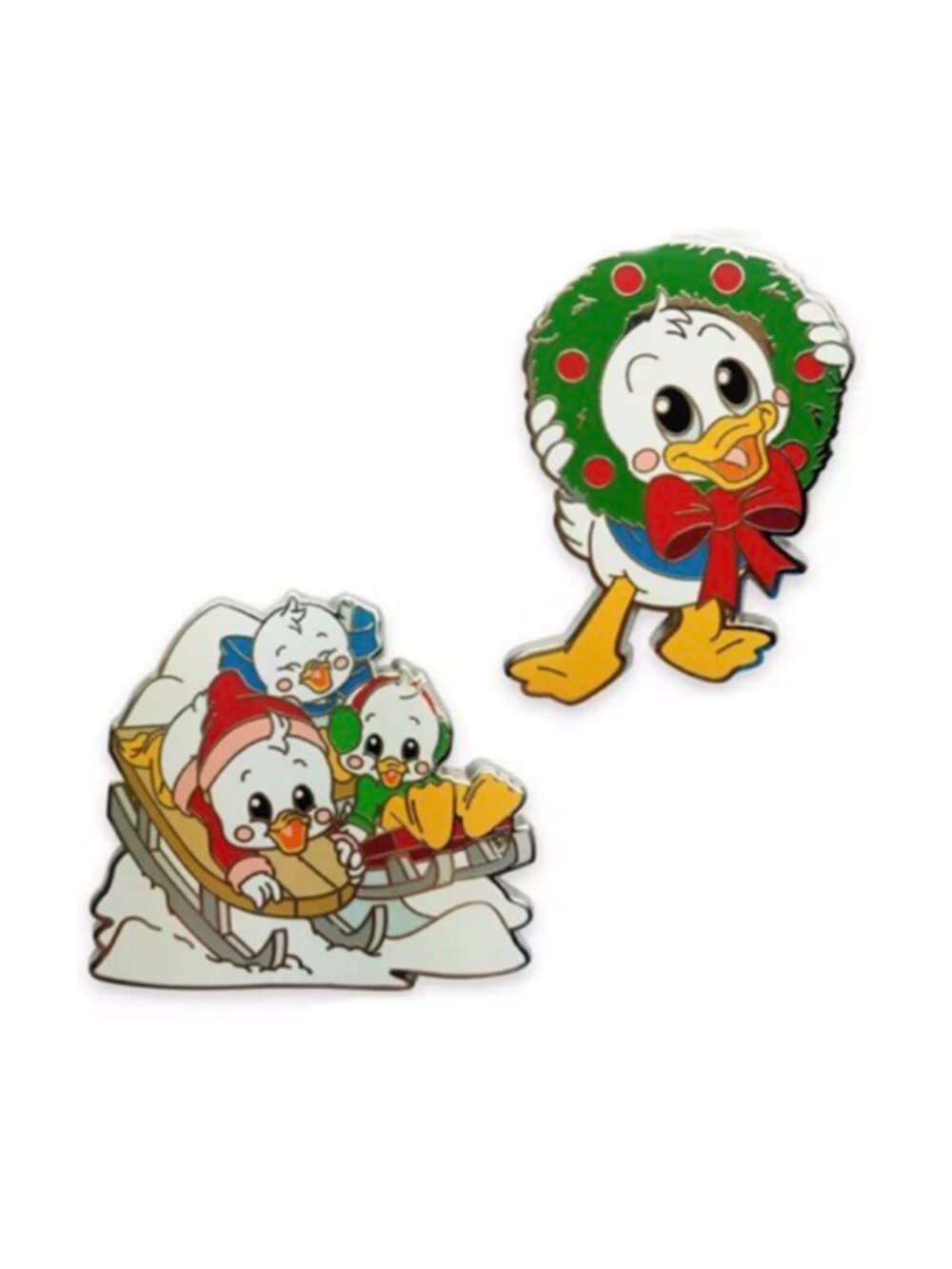 Disney Pin Trading: Christmas Cuties 2-piece lot w/ Donald + Huey, Dewey, Louie